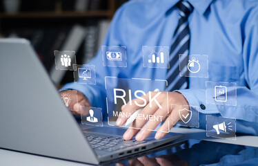 Risk management concept. Businessmen with Risk analysis in business decisions. Risk control and management strategies for risky businesses.