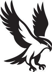 Stylized Black Eagle in Flight Silhouette on White Background, Eagle flying silhouette bird vector