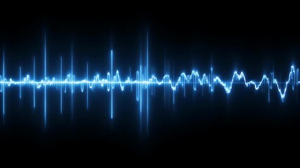 Abstract blue sound wave on a black background, representing audio visualization, music production, and digital signal processing - Powered by Adobe