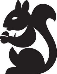 Stylized Black Squirrel Holding Nut silhouette animal, Cute squirrel silhouette with nut vector