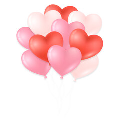Pink red heart shaped balloon bouquet high resolution PNG photo