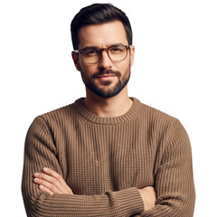 Man wearing glasses and sweater isolated on transparent background