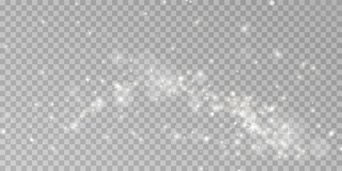 White png dust light. Bokeh light lights effect background. Christmas background of shining dust Christmas glowing light bokeh confetti and spark overlay texture for your design.	