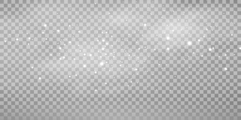 White png dust light. Bokeh light lights effect background. Christmas background of shining dust Christmas glowing light bokeh confetti and spark overlay texture for your design.	