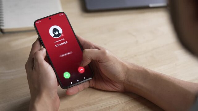 Receiving call from unknown person or Scammer, Online crime concepts
