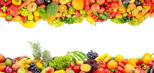 Variety of Fresh Fruits and Vegetables Forming a Bright Border with Space for Text
