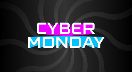 Bright neon cyber monday text over dark swirling background with light rays