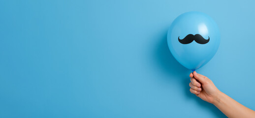 Obraz na płótnie Canvas Men health awareness with moustache balloon against blue background