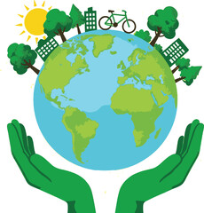 World Environmental Health Day Illustration with Earth and Cyclist