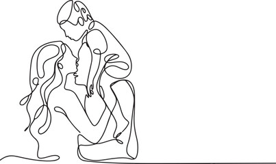 Continuous Line Art Mother Daughter Embrace Minimalistic Family Bond Drawing
