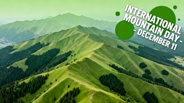 Mountain and forest elements represent mountain conservation, ecological care, and public welfare, suitable for environmental protection promotion and public welfare advocacy scenarios.
