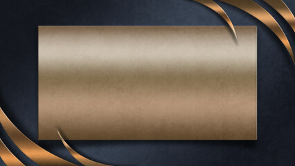 Premium Rectangular Frame Template with Metallic Brown Surface and Decorative Golden Curved Elements on a Dark Textured Background