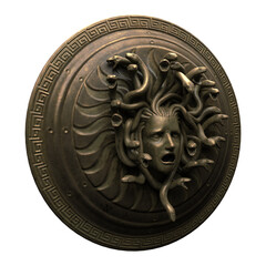 3d render rusty metal gold medusa shield isolated