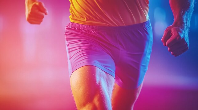 dynamic runner in action under vibrant neon lights