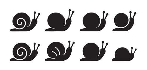 Minimalist snail silhouettes and shell icons set, vector graphics. © starmukti
