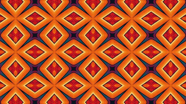 Abstract decorative geometric pattern in warm orange and red colors with detailed symmetry