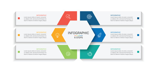 Business infographic template. 6 Step timeline journey. Process diagram, Infographic elements vector illustration.