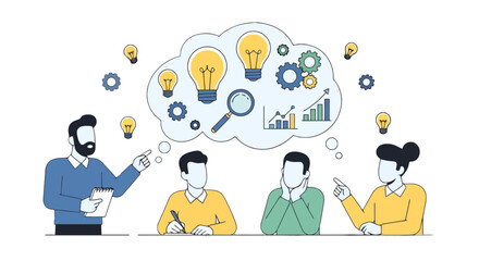 Innovative Team Brainstorming Session With Bright Ideas and Growth Visualization