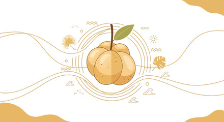 Obraz premium Illustration Of Fruity Longan Cluster With Decorative Tropical Elements Background