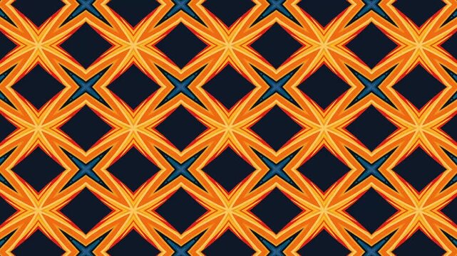 Animated geometric pattern of abstract stars repeating over a dark blue background
