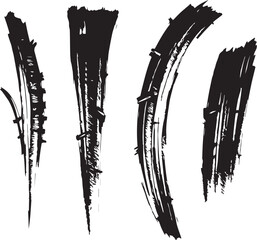 Brush set. Vector black paint brush spots, highlighter lines or felt-tip pen marker. Ink smudge abstract shape stains and smear set with texture