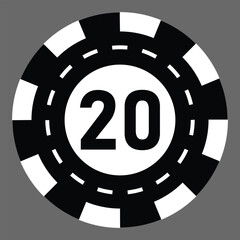 Poker chips icons vector set. Casino poker chip symbol. Gamble graphic elements collection. Gambling coins, tokens with card signs, poker chips.