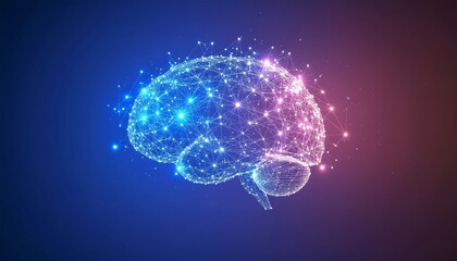 Abstract visualization of the human brain, depicting neural connections and digital intelligence with glowing particles