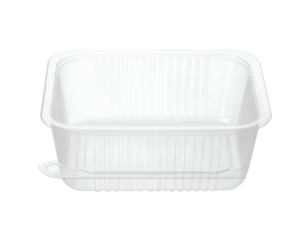 White rectangular plastic food container with ribbed sides