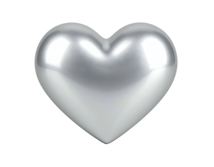 Shiny metallic heart shape with smooth curves on black background