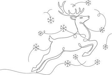 Elegant christmas reindeer illustration with snowflakes in a minimalist line art style © Malik 