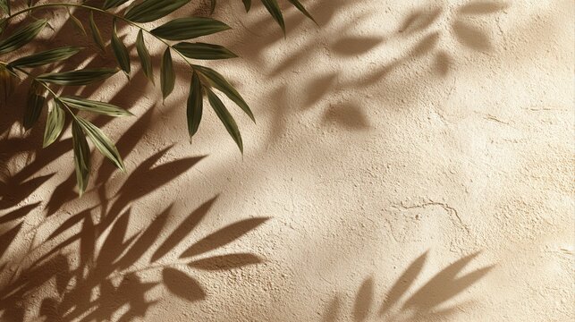 green leaves casting shadows textured wall - Powered by Adobe