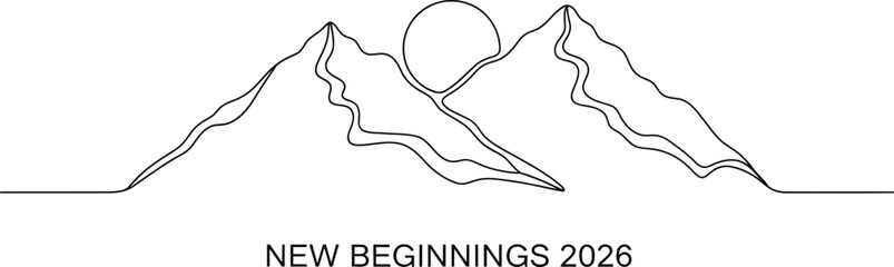 Minimalist mountain range with sun illustration representing new beginnings in 2026