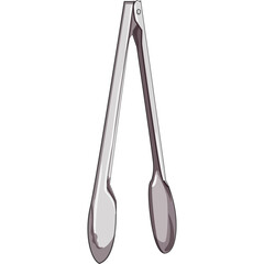 Silver Metal Kitchen Tongs on a White Background Isolated Kitchen Utensil for Cooking and Serving Food