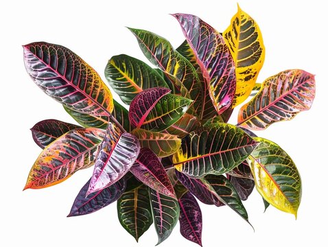 Colorful croton leaves showcase vibrant hues in a close-up display of tropical foliage