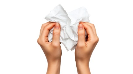 Soft tissues held by hands on transparent background