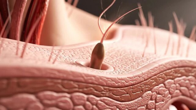 Close Up of Skin Layer Structure with Hair Follicle in Pink Tones Anatomy of Human Dermis and Epidermis Layers for Biomedical