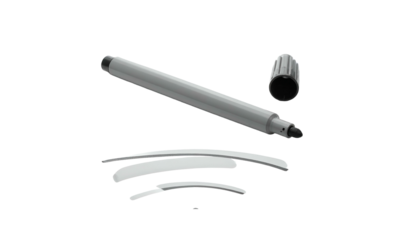 Gray marker with lines and removed cap on a black background