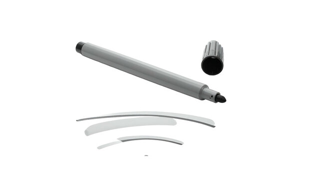 Gray marker with lines and removed cap on a black background