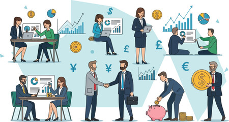 Business people collaborating and discussing financial growth and investment