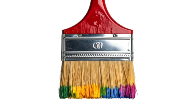 Rainbow-tipped brush with red handle against black