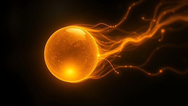 subjective. A single, glowing primordial cell dividing rapidly in a dark aquatic environment with vibrant energy trails. STEM education sheets.