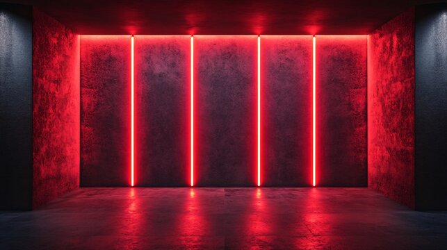 futuristic red neon light wall in modern darkroom design - Powered by Adobe