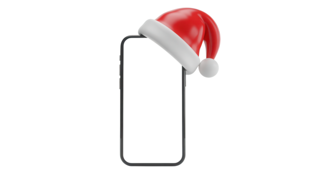 Modern smartphone wearing festive Santa hat for holiday promotions and digital Christmas campaigns