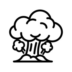 Outlined Cartoon Volcano Eruption with Clouds and Ash