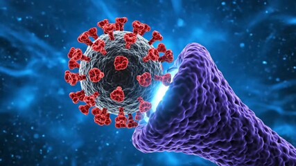 Coronavirus structure next to cell in scientific image - Powered by Adobe