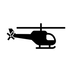 Minimalist Black Helicopter Icon Side View on Clean White Background