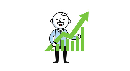 Joyful Businessman Standing Proudly With Rising Financial Chart Showing Growth and Success