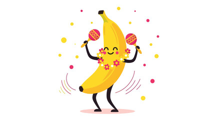 Joyful Cartoon Banana Playing Maracas And Dancing At Tropical Celebrations