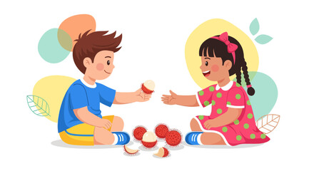 Joyful Children Sharing Exotic Fruit and Celebrating Healthy Lifestyle Together Display