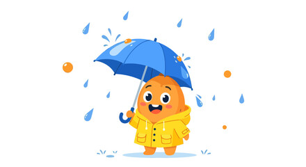 Joyful Character Hides Under Umbrella During a Playful Rainy Day Weather